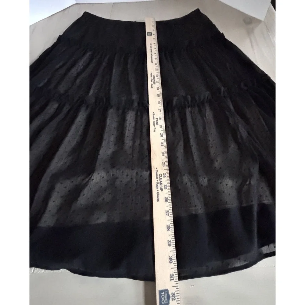 Simonton Says Black Sheer Polka Dot Tiered Skirt Women's Flowy Boho A-Line Large